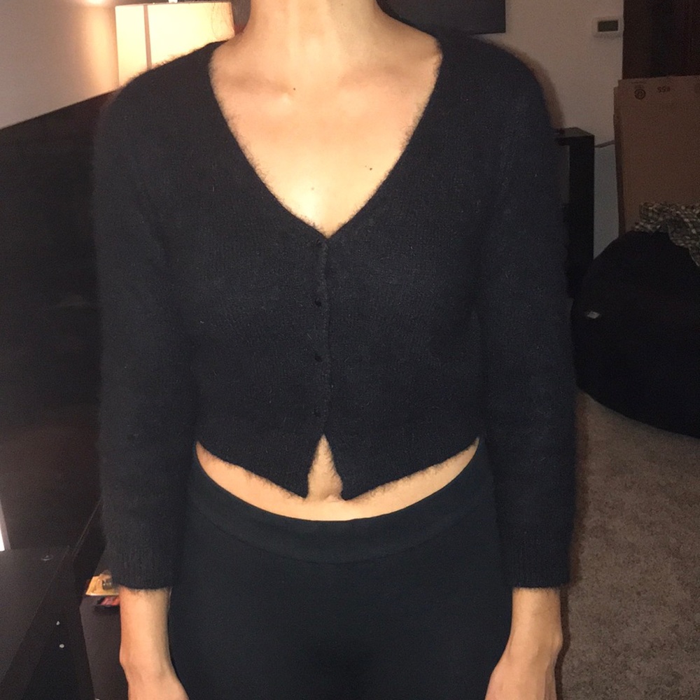 New Black Eliza J Fuzzy Crop Top